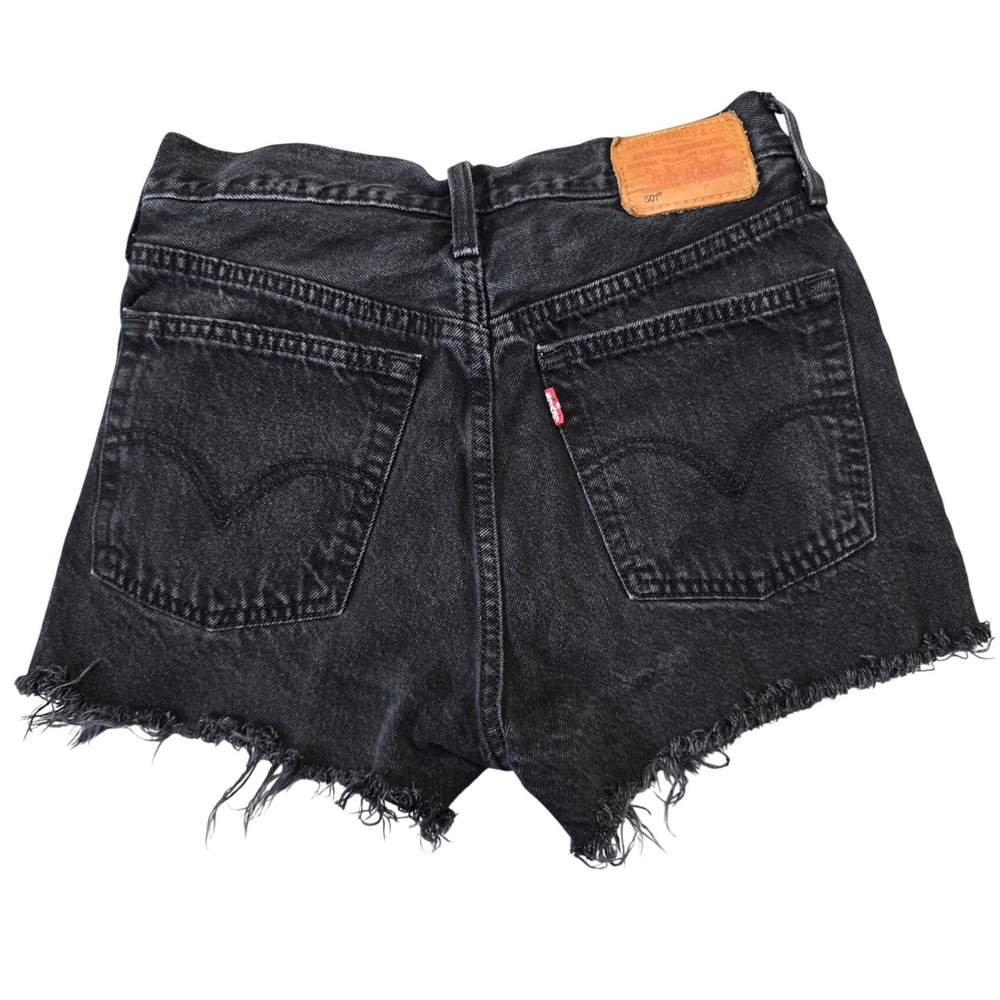 Levis 501 Womens W25 Black Distressed Cutoff Shorts High Rise Denim - Picture 2 of 11